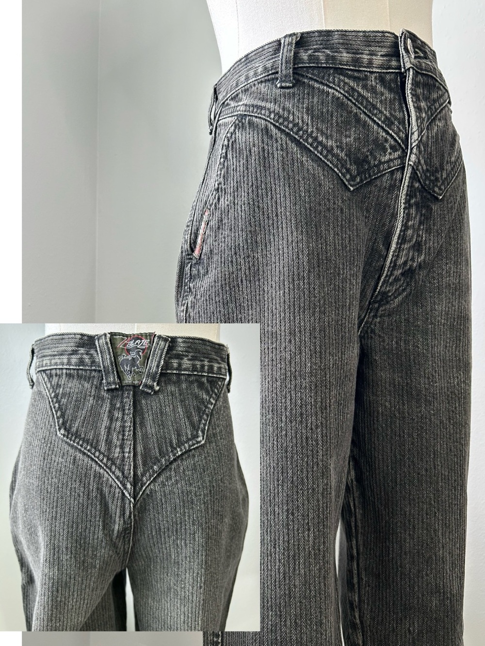 Blaze Vintage Y2K Black Denim Herringbone Western Rodeo Bareback Jeans Womens S